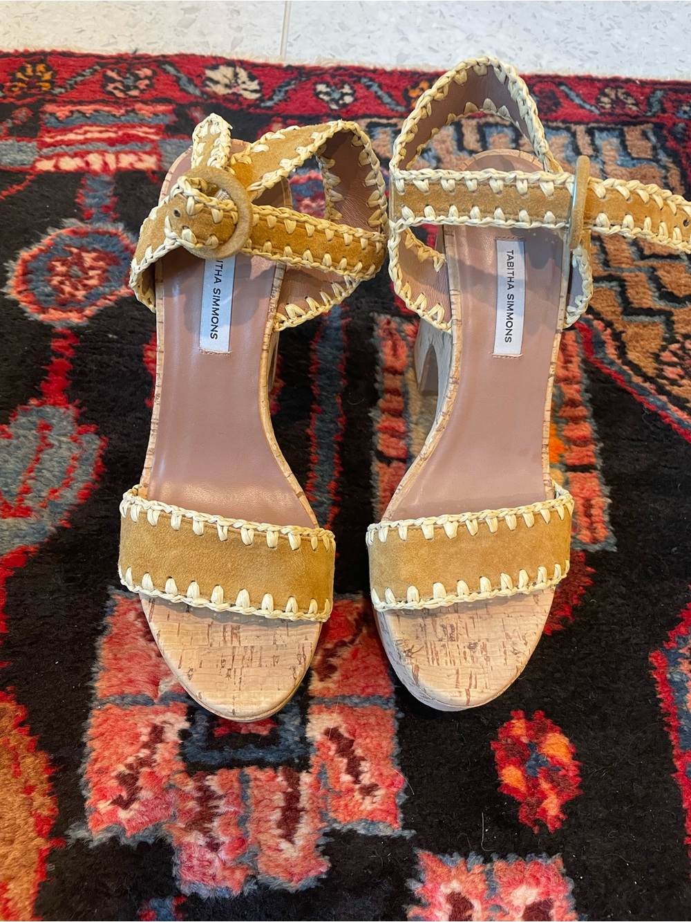 Tabitha Simmons Tan Suede Whipstitch Cork Platform Sandals